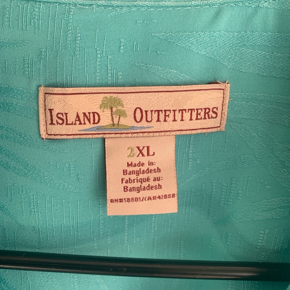 Island Outfitters 2XL Aqua Hawaiian Shirt Tropical Camp Button Up Resort - Picture 3 of 4